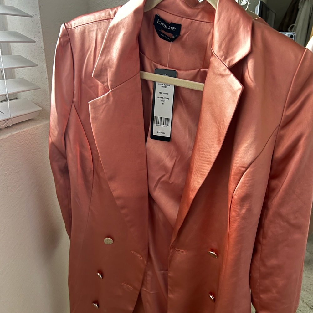 Bebe satin blazer dress.